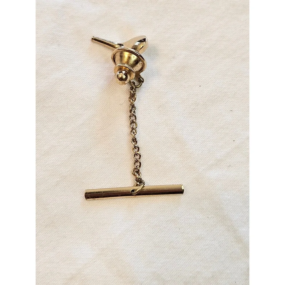 Swank Mens Gold Tone‎ Golf Club Tie Tack Pin Chain Vintage Accessory